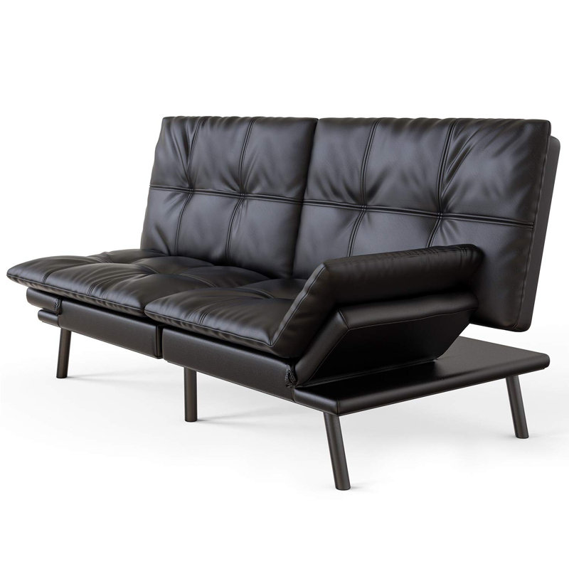 Alwyn Home Humphreys 70.5" Wide Faux Leather Pillow Top Arm Convertible